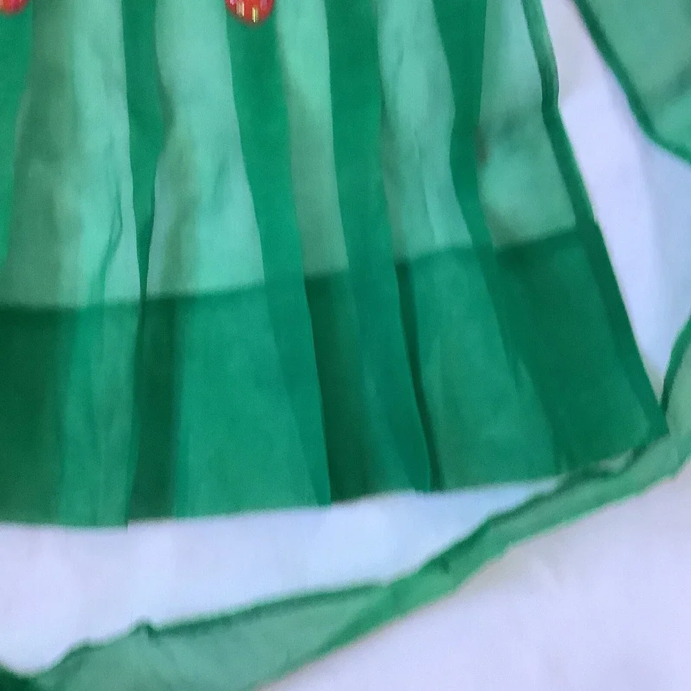 Handmade Christmas Half Apron Green Sheer Bell Pocket Sequins Retro Holiday